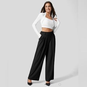 Halara High Waisted Side Pocket Wide Leg Flowy Work Dressy Pant